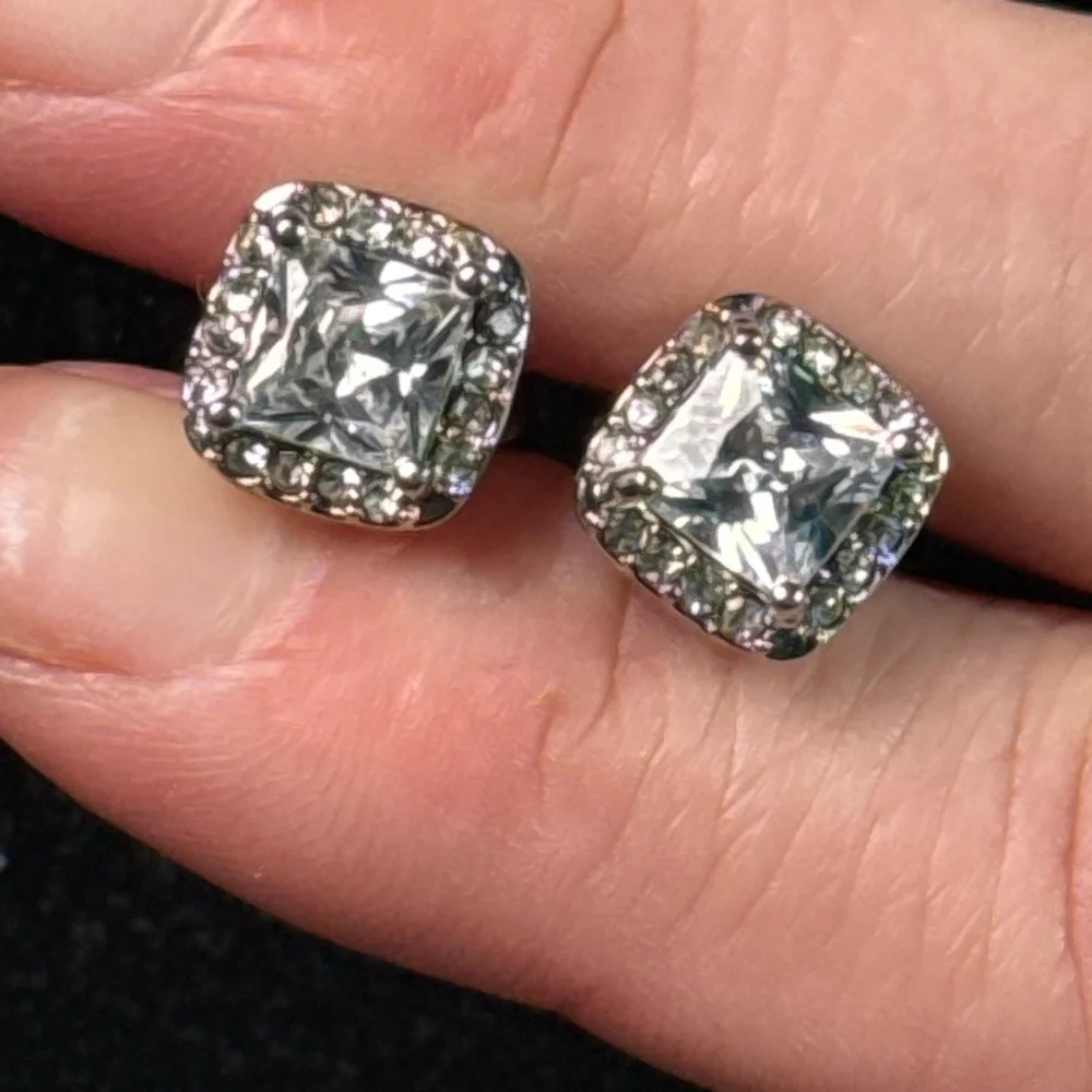 Mid Size Silver‎ Tone Rhinestone Stud Earrings
